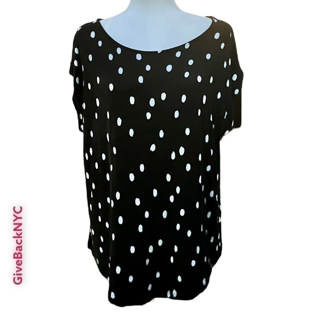 14th & Union Polka Dot Boatneck Top White Black Size XL